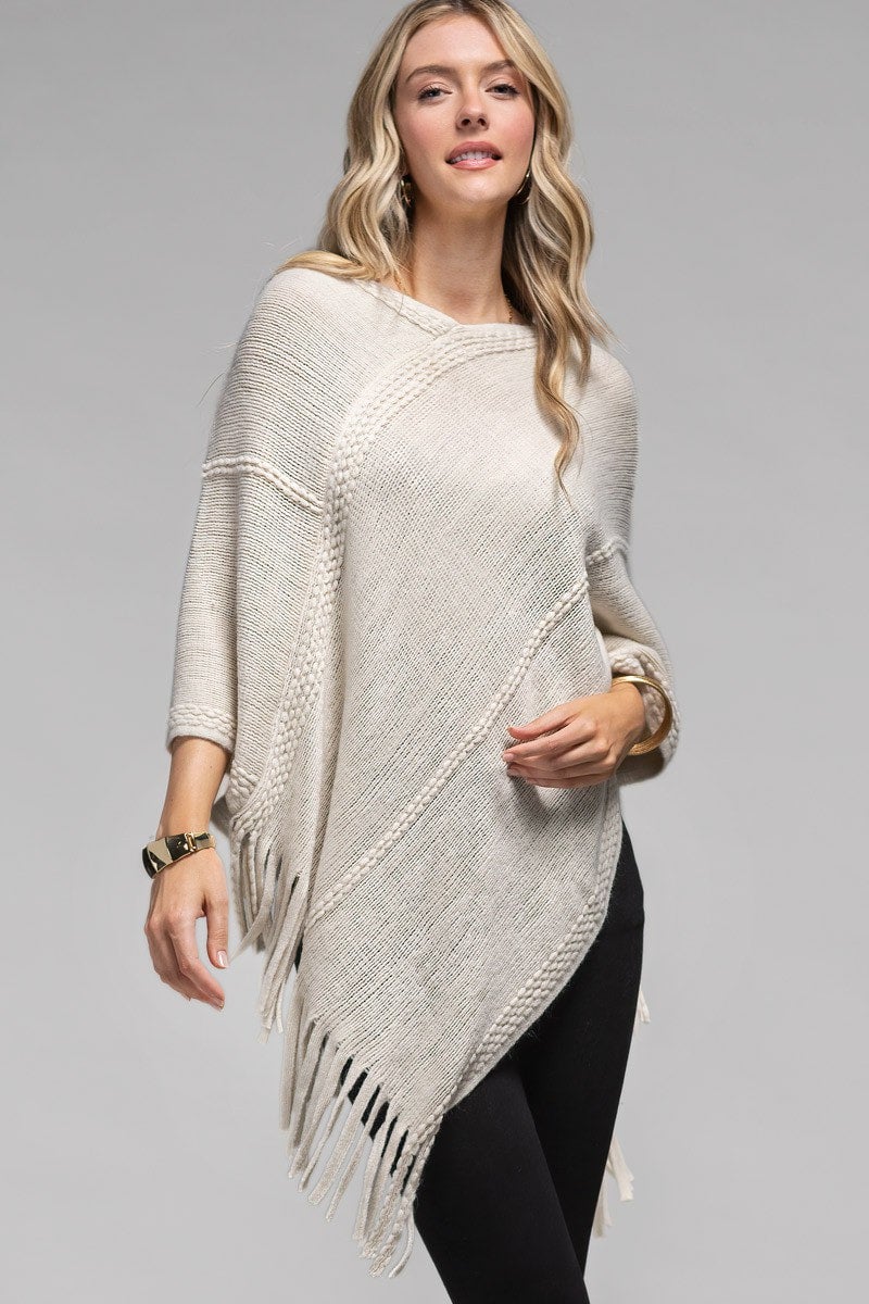 Embossed Dotted Line Tassel Poncho *F* Sugar Rushlow Boutique